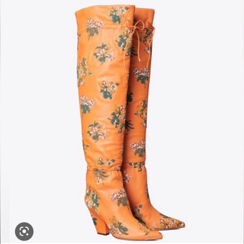 TORY BURCH “LILA” OVER THE KNEE EMBROIDERED BOOTS